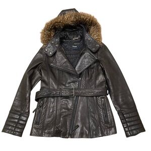 Vintage Y2K Wilsons Leather Genuine Leather Faux Fur Moto Jacket Women’s Small